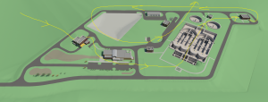 For this sales animation that Trinity 3D created they were given illustrations of the wastewater site from aerial views. Arrows are displayed throughout the illustration to show where the camera path will travel.