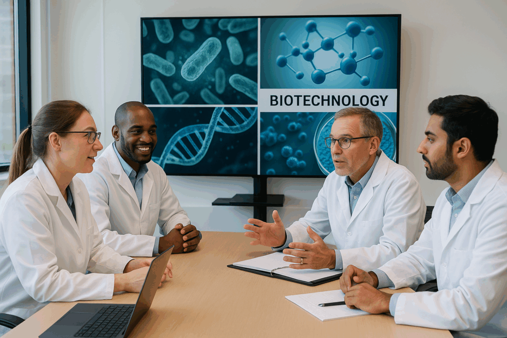 ai generated photo image of scientists around a conference table created by chapgpt
